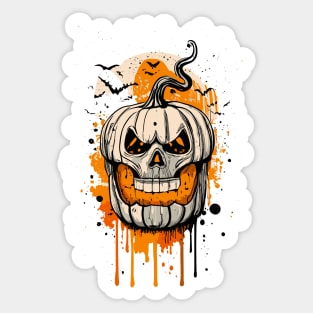 Skull-Grin Jack-o'-Lantern: A Spooky Minimalistic Vision Sticker